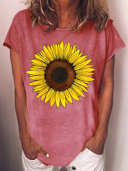 

Womens Sunflower Print Classic Casual T-Shirt, Red, T-shirts