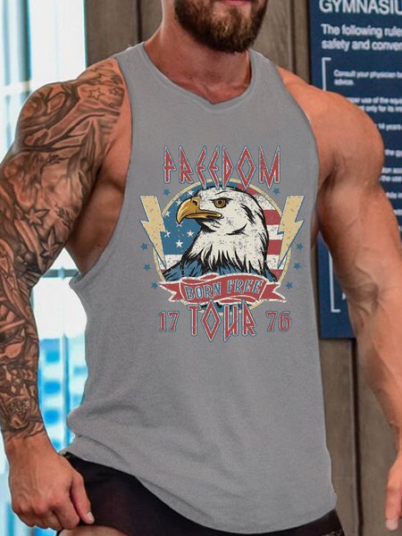 

Eagles American Flag Born Free Casual Sleeveless Tank Top, Gray, Tank Tops