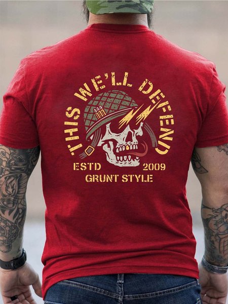 

skull Cotton Crew Neck Vintage T-Shirt, Red, T-shirts