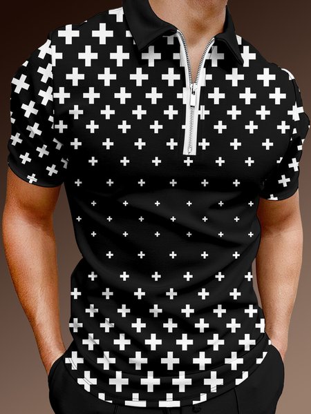 

Casual Art Collection Geometric Color Block Pattern Lapel Short Sleeve Polo Print Top, Black, Men's t-shirts