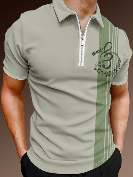 

Casual Music Collection Geometric Striped Note Element Pattern Lapel Short Sleeve Polo Print Top, Light_green, Men's t-shirts