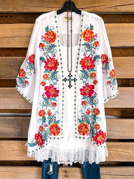 

Holiday Floral Loose Half Sleeve Cardigan, White, Cardigans