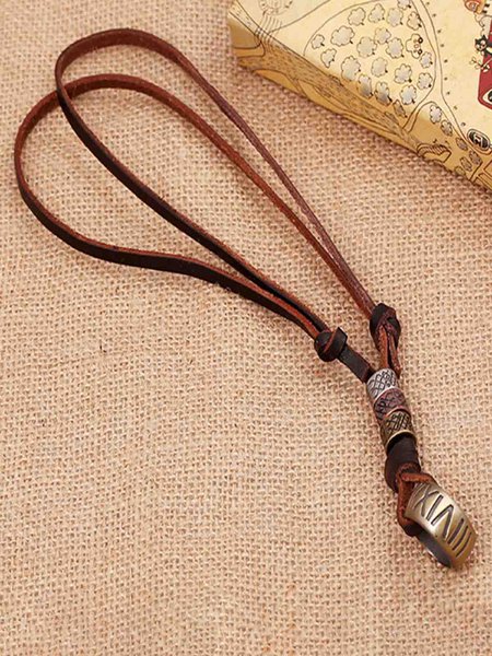 

Men's Vintage Plain Round Leather Necklace, As picture, Men Necklaces