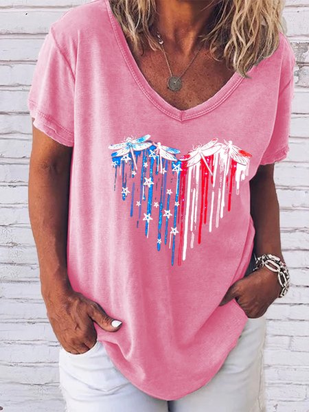 

American Flag Dragonfly Vacation Tops, Pink, T-shirts