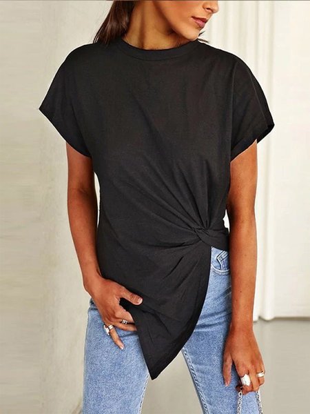 

Solid Regular Fit Casual Short Sleeve T-Shirt, Black, Tees