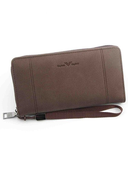 

Men's Plain Alphabet Print Zip Wallet, Deep brown, Men Bags