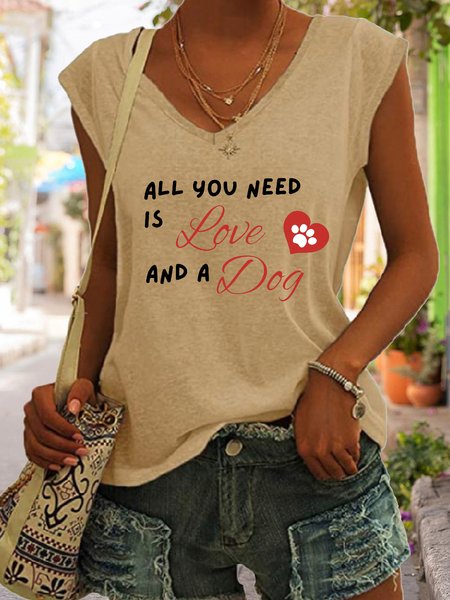 

Lilicloth x Kat8lyst All You Need Is Love And A Dog Tank Top, Khaki, Tank Tops