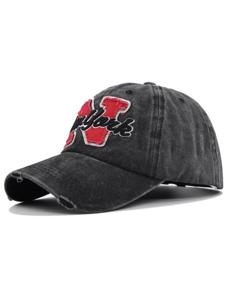 

Men's Casual Distressed Embroidered Baseball Cap, Black, Men Hats &Scarves&Gloves