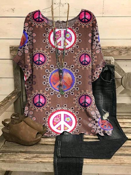 

Cotton Regular Fit Floral Tops, Brown, Shirts & Blouses
