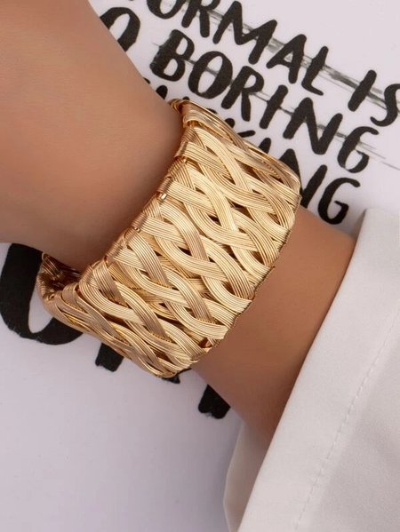 

JFN Vintage Ethnic Open Braided Wide Bangle Commuter Bracelet, Golden, Bracelets