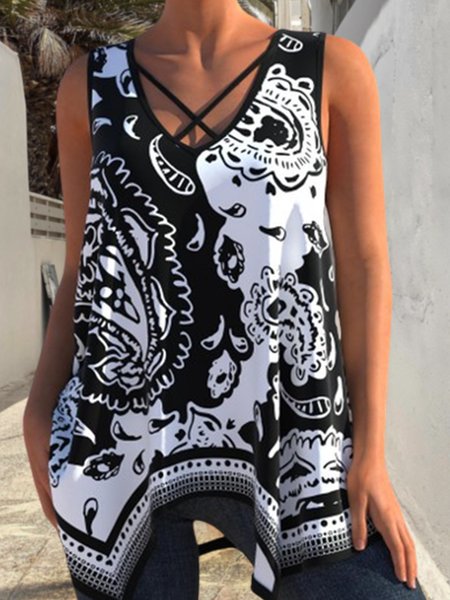 

Leaves Loosen Vacation Cotton Tanks & Camis, Multicolor, Tanks & Camis