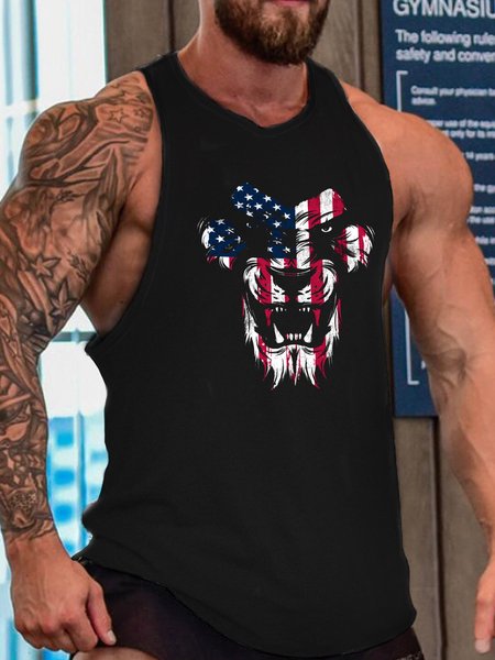 

Lion USA Flag，Sleeveless Casual Tank Top, Black, Tank Tops