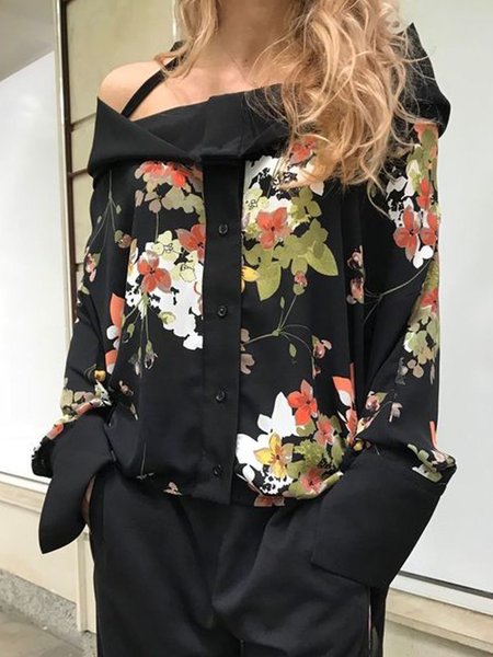 

Boat Neck Floral Blouse, Black, Blouses and Shirts