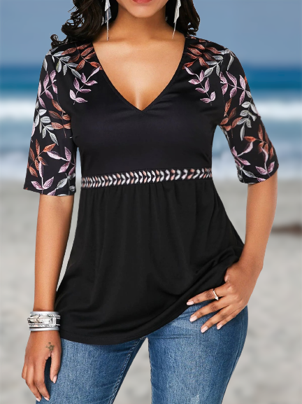 

Casual Regular Fit V Neck Tops, Black, Tunics