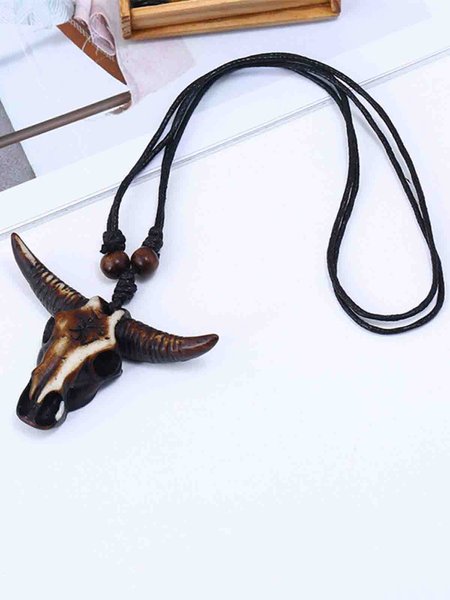 

Mens Vintage Plain Resin Fishbone Bull Head Necklace, As picture, Men Necklaces