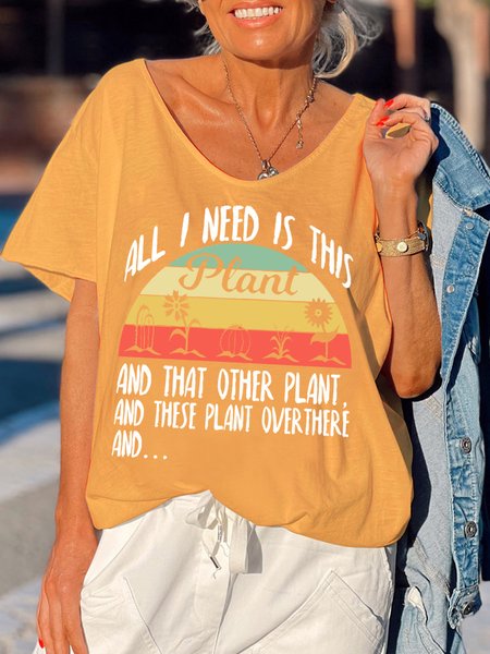 

All I Need Is This Plant Women's V Neck Cotton Blends T-Shirt, Yellow, T-shirts