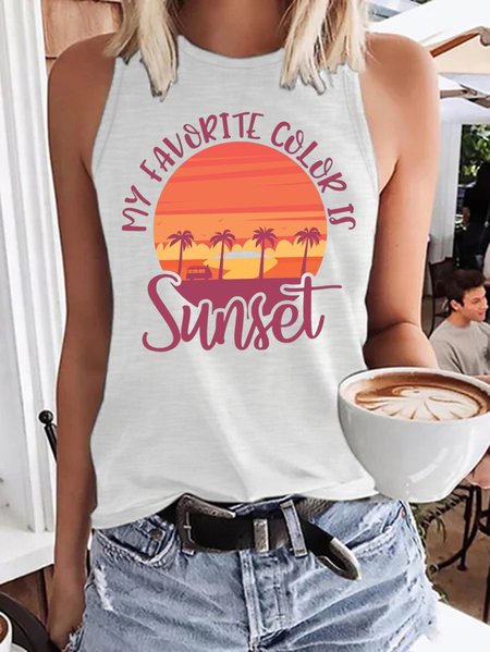 

My Favorite Color Is Sunset Women's Crew Neck Casual Tank & Cami, White, Tank Tops