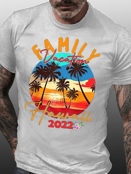 

Mans Hawaiian Shirt Family Vacation Matching Group Cotton Short Sleeve Round Neck T-Shirt, White, T-shirts