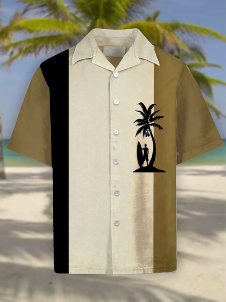 

Cozy Linen Shirt with Cotton Linen Plant Floral Coconut Tree Print, As picture, Men's Floral shirt