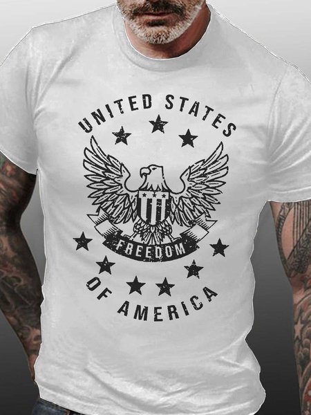 

eagle men’s Letter Short Sleeve Cotton Casual T-Shirt, White, T-shirts