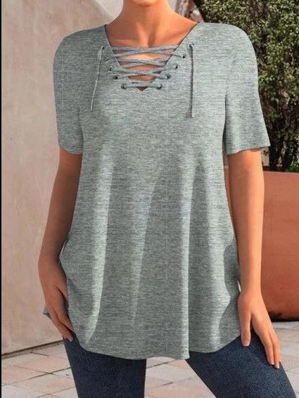 

Regular Fit Plain Vacation Tops, Gray, T-Shirts