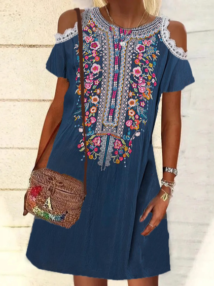 

Loosen Vacation Crew Neck Dresses, Blue, Mini Dresses