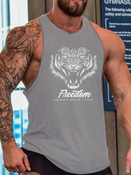 

tiger men’s Sleeveless Casual Tank Top, Gray, Tank Tops