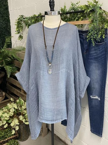 

Regular Fit Vacation Crew Neck Tops, Blue, Shirts & Blouses