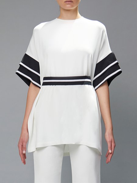 

Crew Neck Elegant Loosen Daily Top, White, Tops