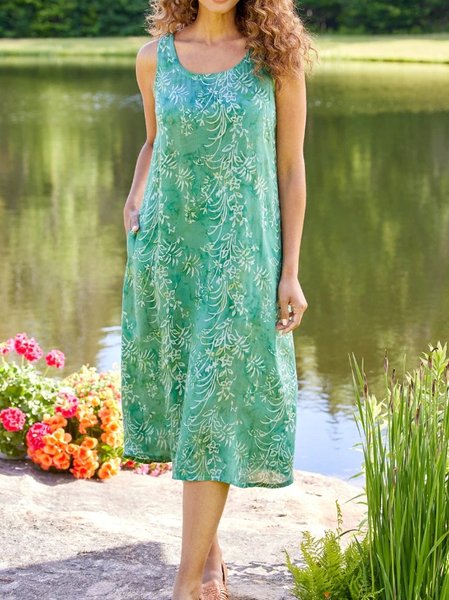 

Leaves Crew Neck knee Dresses, Green, Dresses