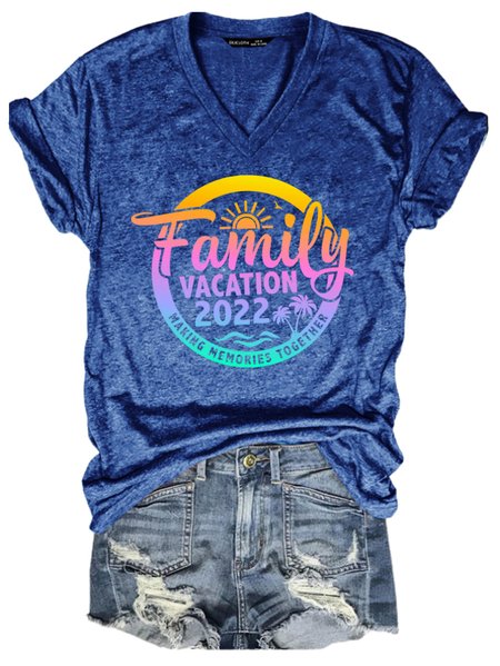 

Family Vacation 2022 Women's V Neck T-Shirt, Blue, T-shirts