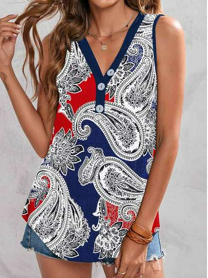 

Floral Cotton Blends Casual Tanks & Camis, Multicolor, Tanks & Camis