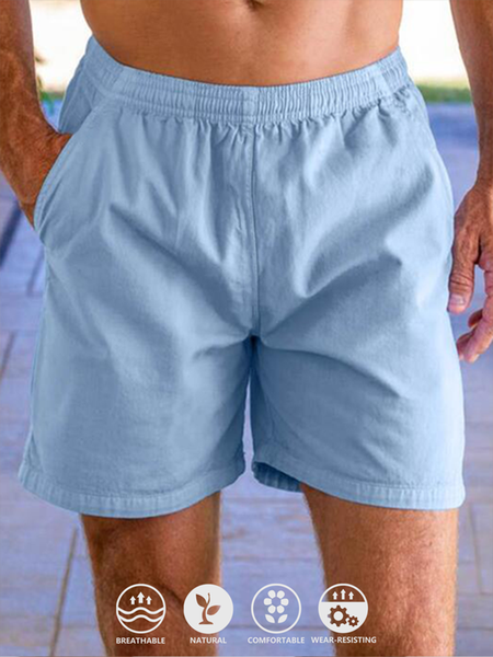 Cotton Linen Style American Casual Basic Versatile Linen Shorts, As picture, Men's shorts