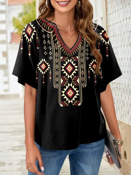 

Loosen Tribal Cotton Blends Tops, Black, Shirts & Blouses