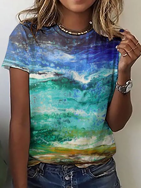 

Women's Casual Abstract Art Print Crew Neck T-Shirt, As picture, T-shirts