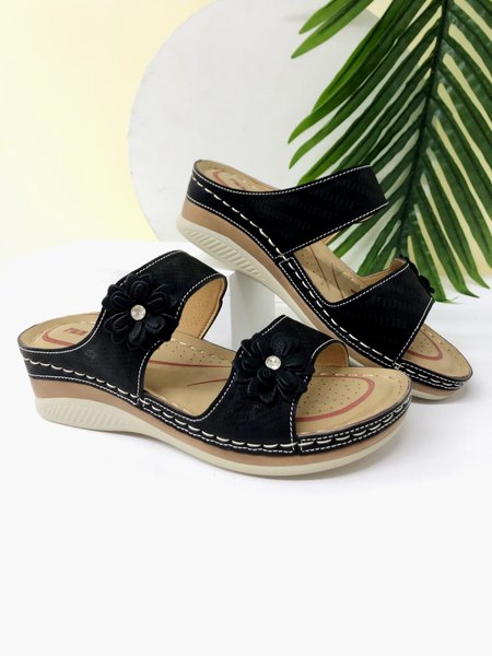

JFN Lightweight and Comfortable Vintage Floral Wedge Platform Slides, Black, Sandals & Slippers