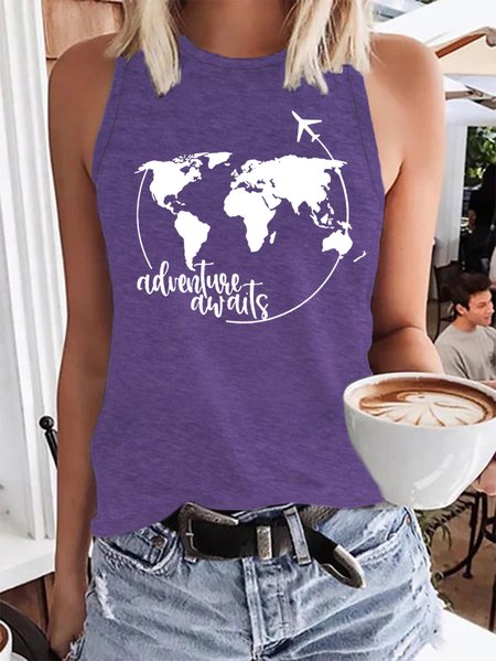 

Adventure World Map Women's Loosen Casual Tank & Cami, Purple, Tank Tops