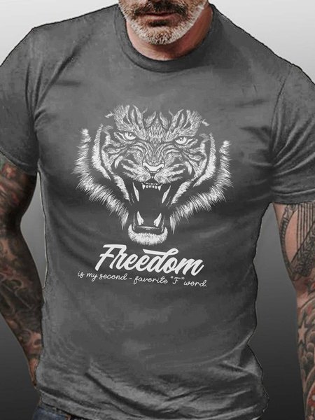 

tiger men Short Sleeve Letter Crew Neck T-Shirt, Gray, T-shirts