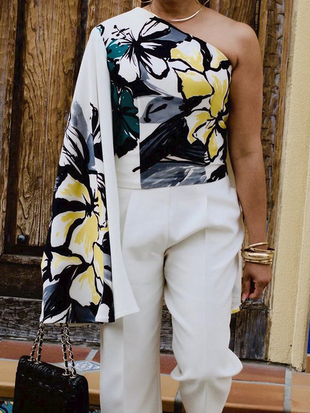 

Summer Crew Neck Mid-weight Elegant Floral Crew Neck Daily Tops, White, Tops