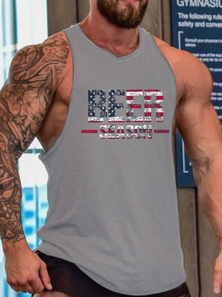 

american flag men’s Sleeveless Casual Tank Top, Gray, Tank Tops
