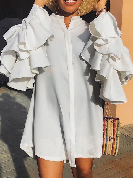 

Summer Lightweight Non-Stretch A-line Elegant Daily Dresses, White, Mini Dresses
