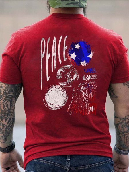 

American flag men’s Crew Neck Casual Cotton T-Shirt, Red, T-shirts