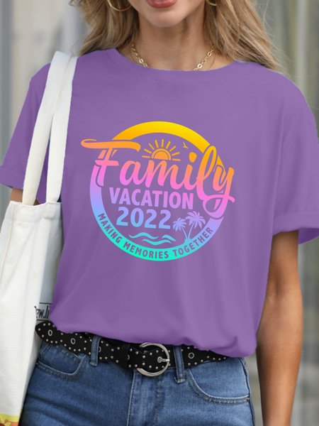 

Family Vacation 2022 Women's Casual Loosen T-Shirt, Purple, T-shirts