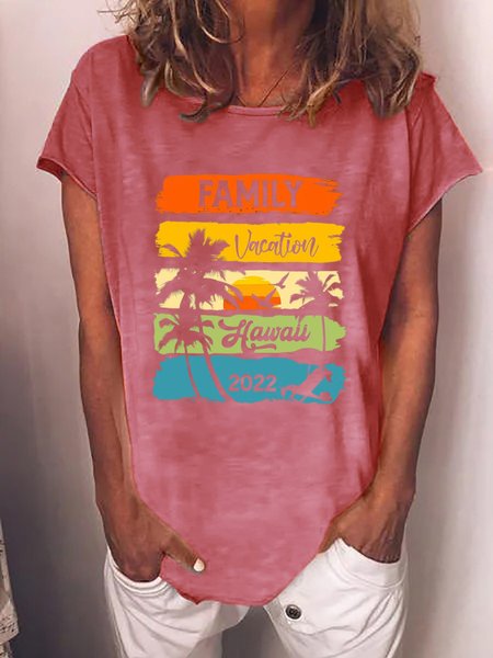 

Family Vacation Women's Casual Crew Neck T-Shirt, Red, T-shirts