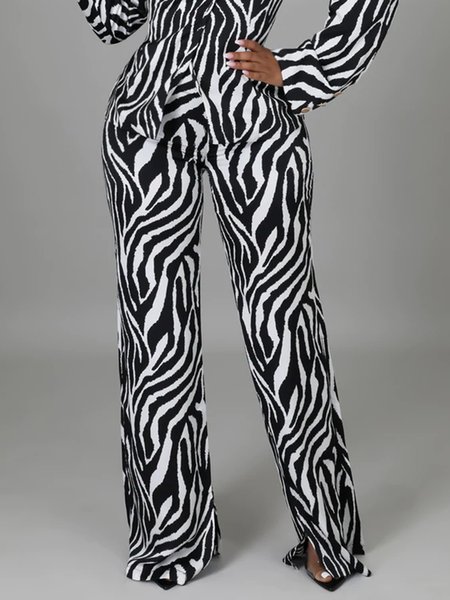 

Daily Long Mid Waist Regular Fit Fashion Pants, Black, Wide Leg Pants