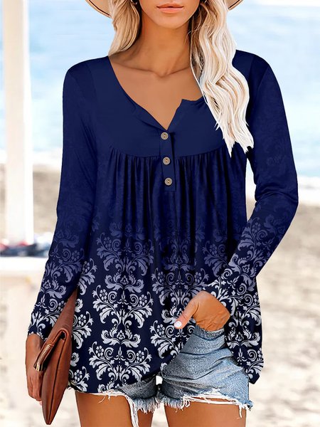 

Vintage Buttoned Crew Neck Tops, Blue, Shirts & Blouses