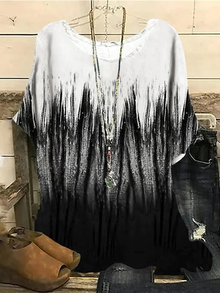

Crew Neck Ombre Casual Tops, Black-white, Shirts & Blouses