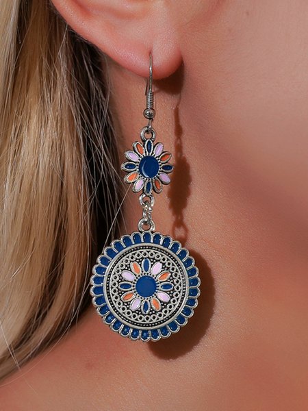 

JFN Vintage Ethnic Drop Oil Sunflower Earrings, Purplish blue, Earrings