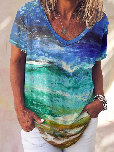

Women's Casual Abstract Art Print V-Neck T-Shirt, As picture, T-shirts