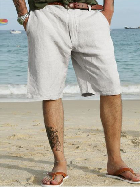 

Cotton Linen Style American Casual Basic Versatile Linen Shorts, As picture, Men's shorts
